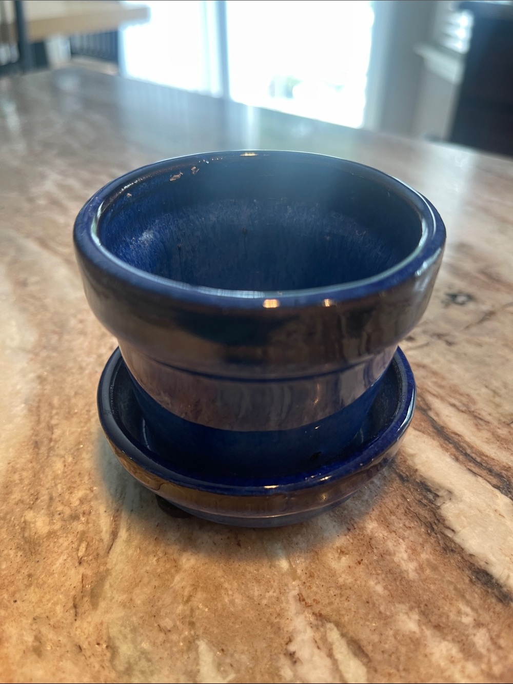 Deep Blue Ceramic Planter with Saucer
